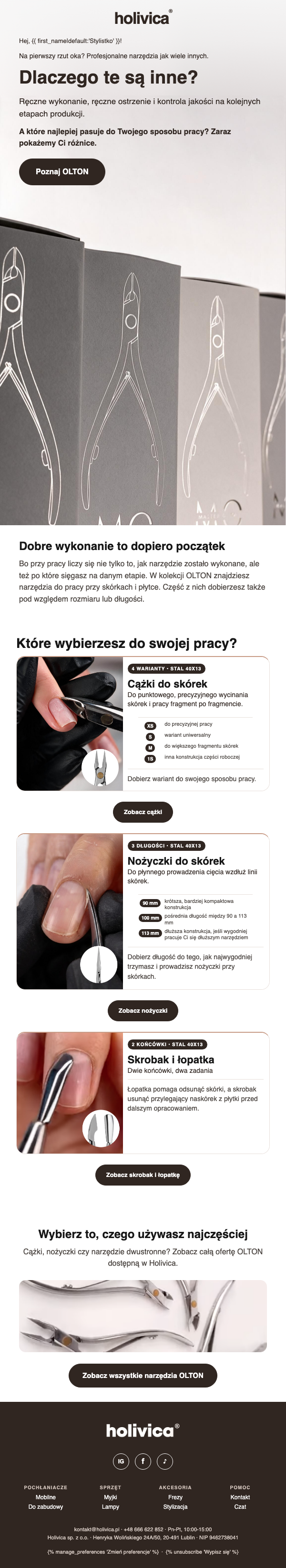 Mail Holivica o narzędziach OLTON